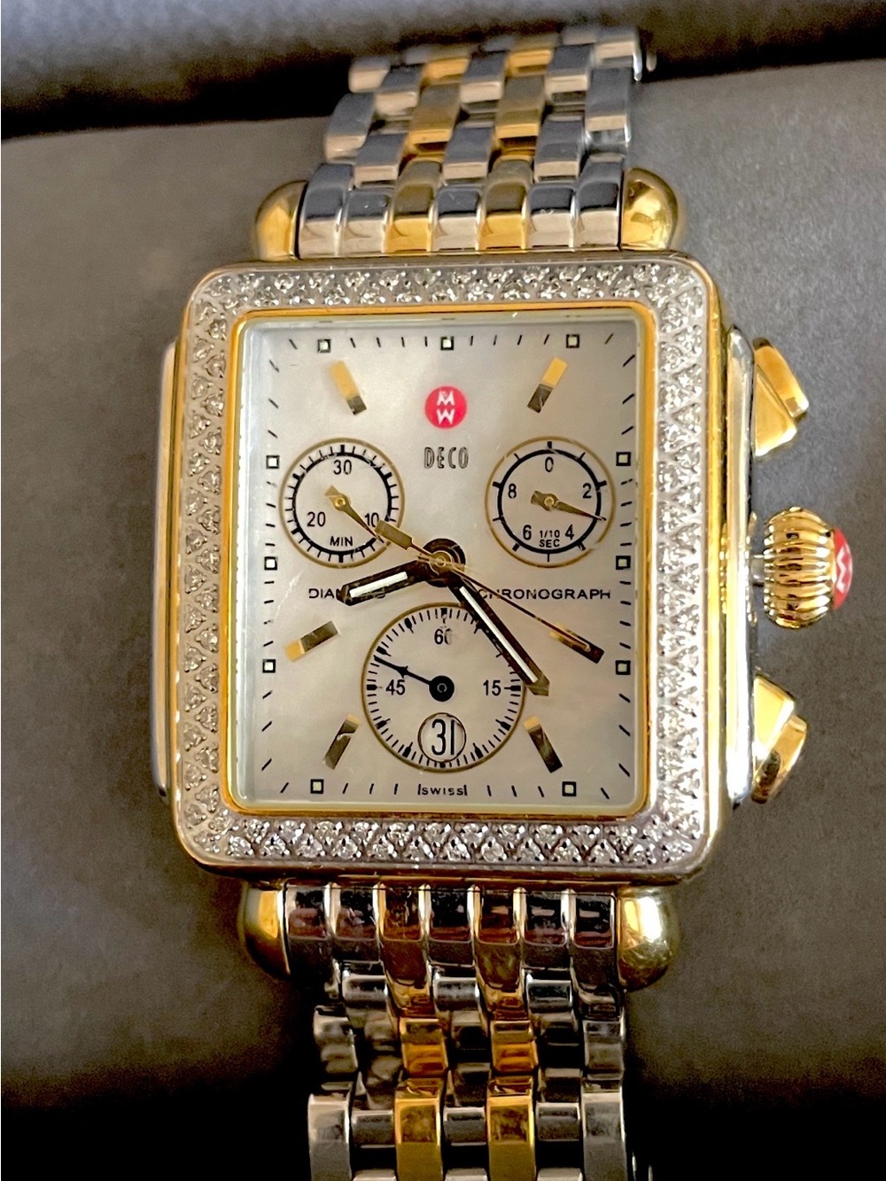 MICHELE
Deco
Two-Tone
18K Gold-Plated
Diamond
Swiss Watch